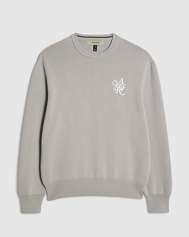 river island Grey Regular Fit AR Knitted Sweatshirt