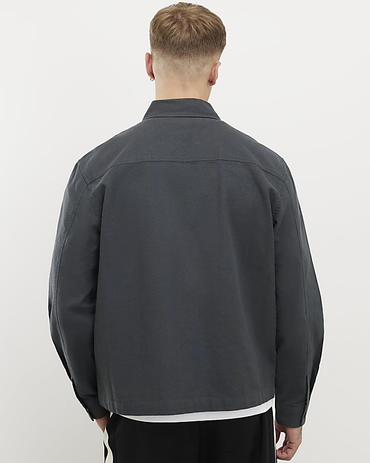River Island Grey Regular Fit Double Pocket Zip Overshirt