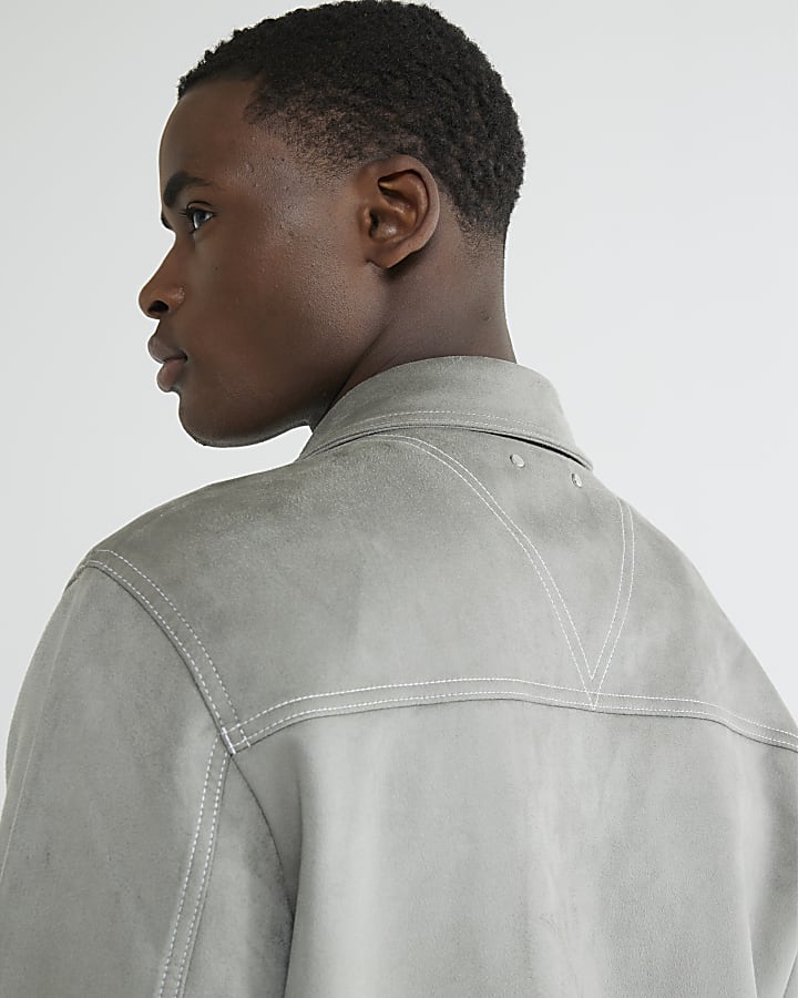 River Island Grey Regular Fit Faux Suede Western Jacket