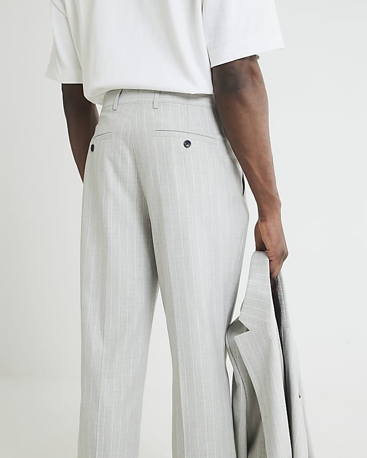 River Island Grey Regular Fit Pinstripe Suit Trousers