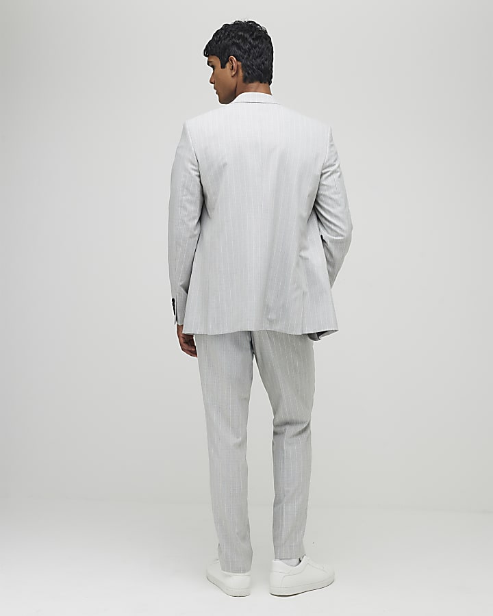 River Island Grey Regular Fit Pinstripe Suit Trousers