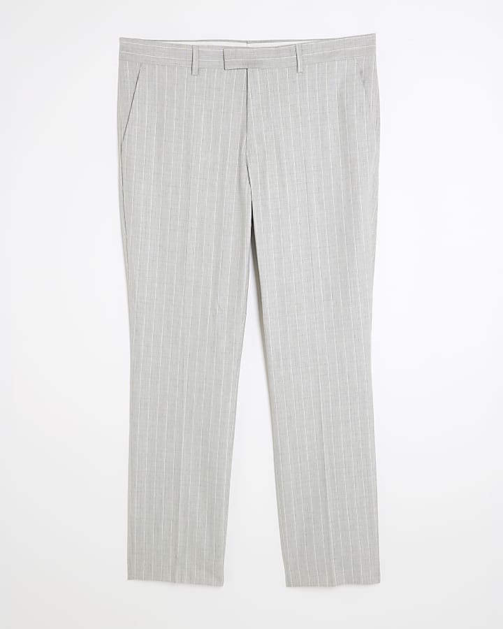 river island Grey Regular Fit Pinstripe Suit Trousers