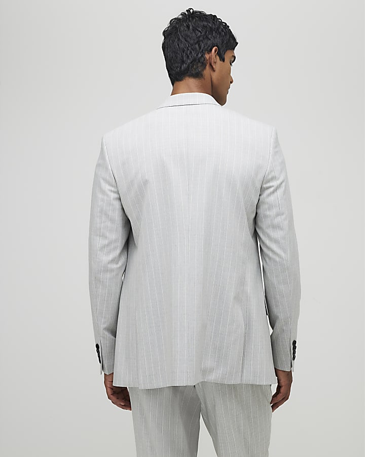 River Island Grey Regular Fit Pinstriped Suit Jacket