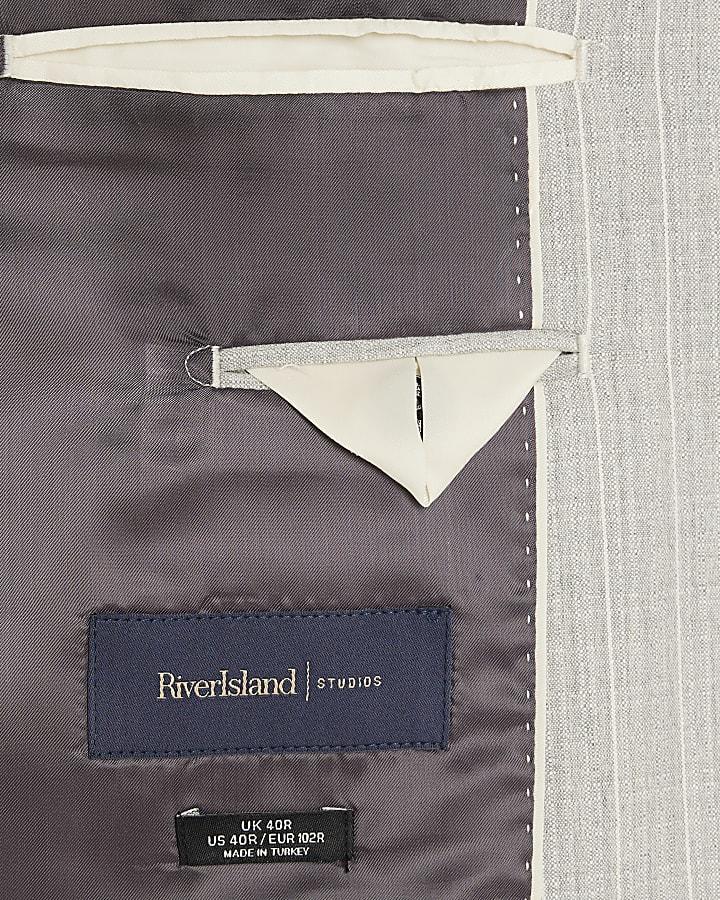 river island Grey Regular Fit Pinstriped Suit Jacket