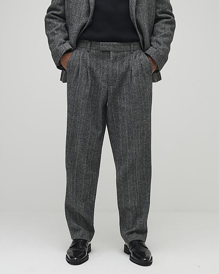 River Island Grey Relaxed Fit Striped Suit Trousers