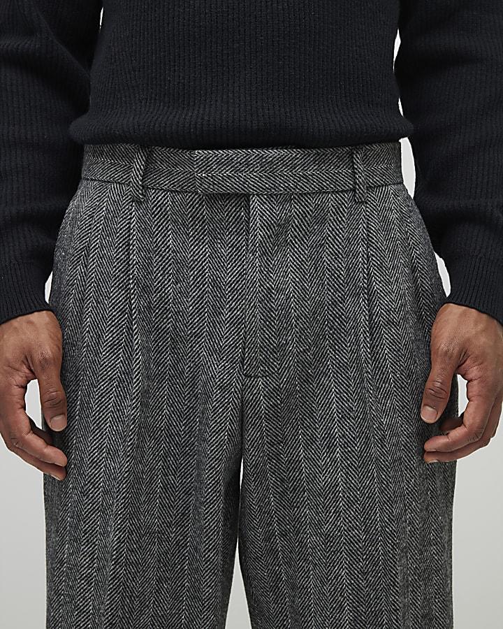 River Island Grey Relaxed Fit Striped Suit Trousers
