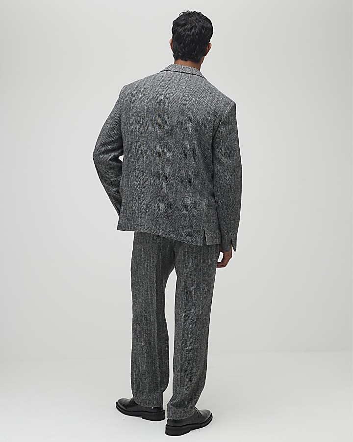 River Island Grey Relaxed Fit Striped Suit Trousers