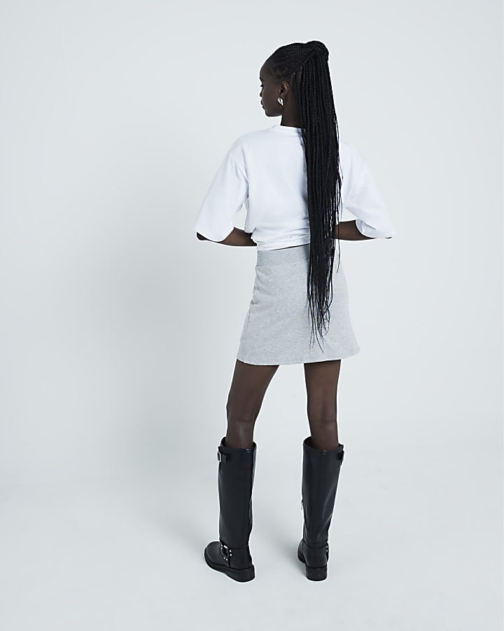River Island Grey Ruched Side Sweatshirt Mini Skirt