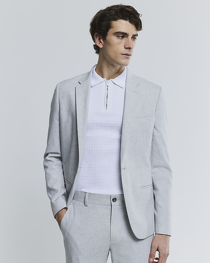 River Island Grey Skinny Fit Textured Blazer Jacket