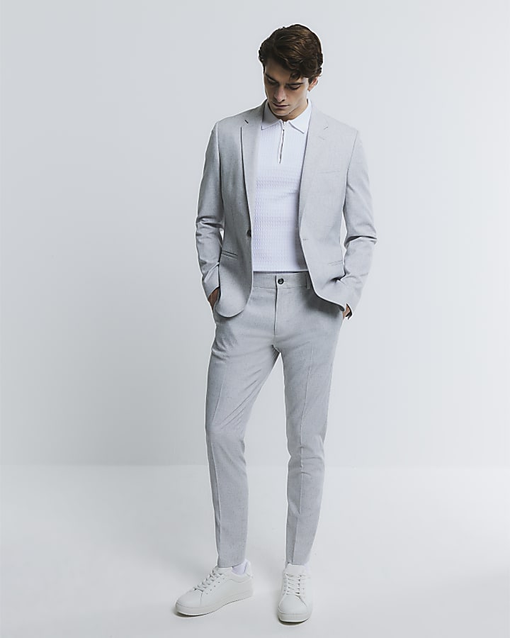 River Island Grey Skinny Fit Textured Blazer Jacket