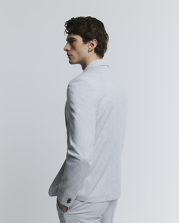River Island Grey Skinny Fit Textured Blazer Jacket