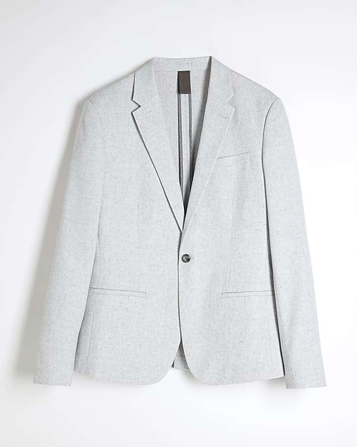 river island Grey Skinny Fit Textured Blazer Jacket