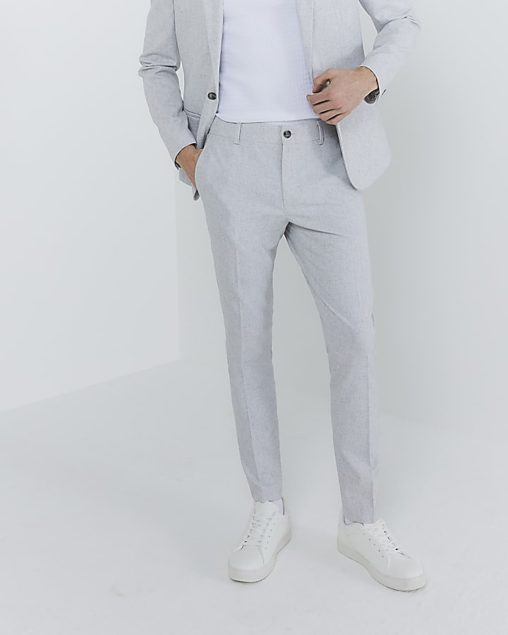 River Island Grey Skinny Fit Textured Suit Trousers