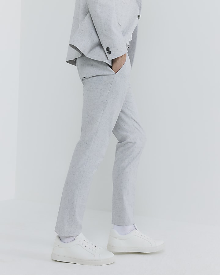 River Island Grey Skinny Fit Textured Suit Trousers