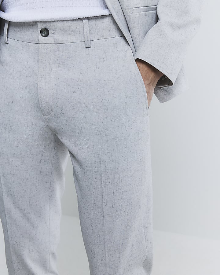 River Island Grey Skinny Fit Textured Suit Trousers