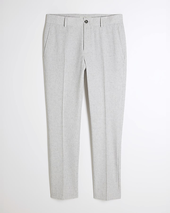 river island Grey Skinny Fit Textured Suit Trousers