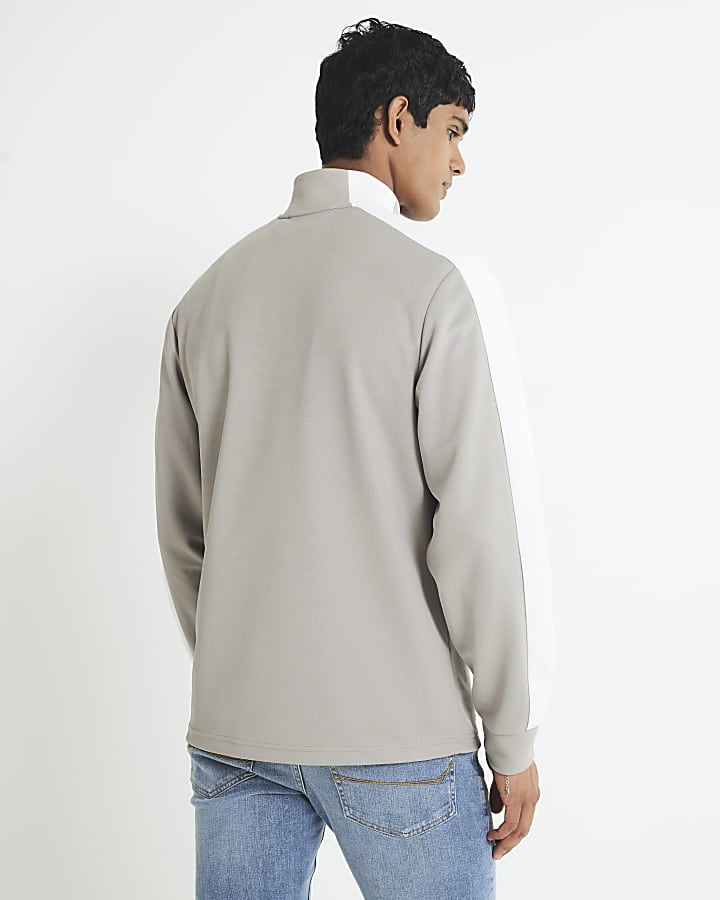 River Island Grey Slim Fit Colour Block Funnel Sweatshirt