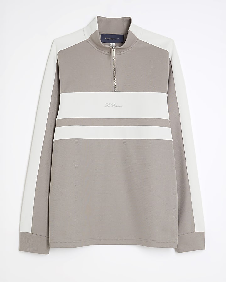 river island Grey Slim Fit Colour Block Funnel Sweatshirt
