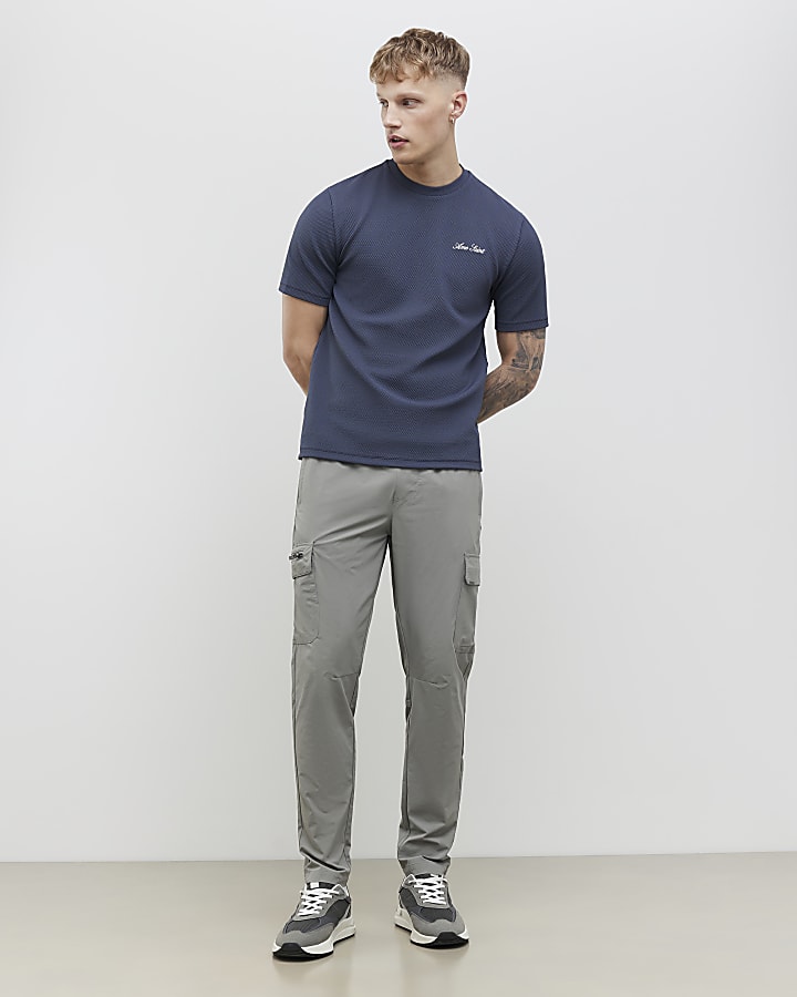 River Island Grey Slim Fit Textured Ame Saint T-Shirt