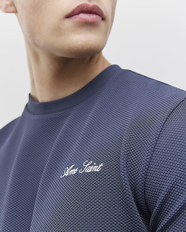 River Island Grey Slim Fit Textured Ame Saint T-Shirt