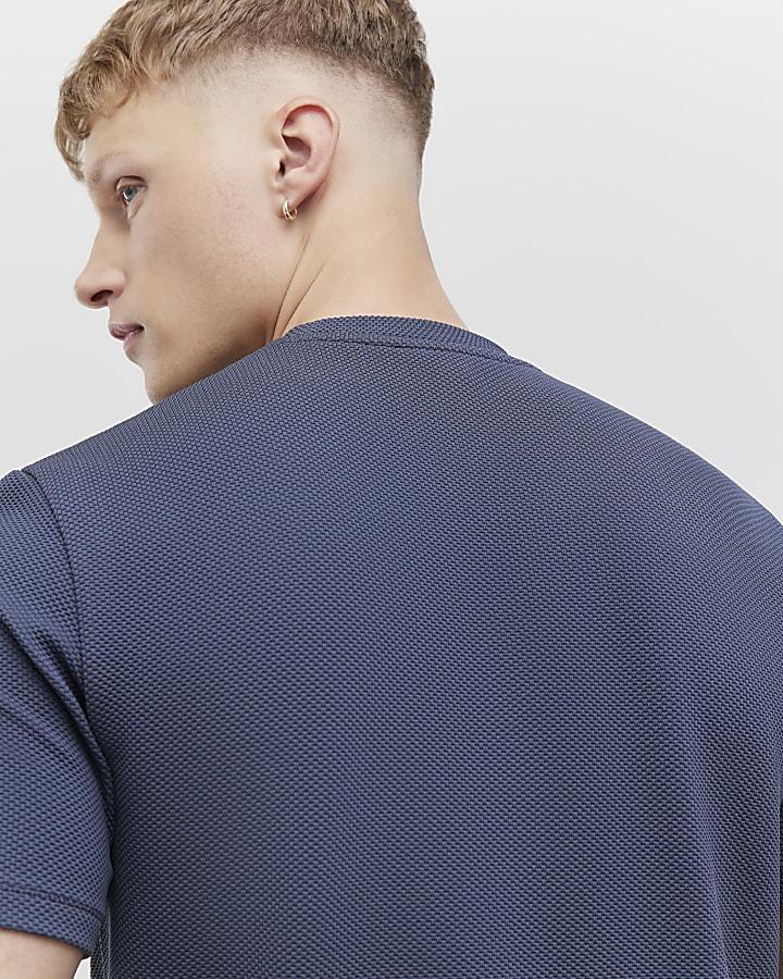 River Island Grey Slim Fit Textured Ame Saint T-Shirt