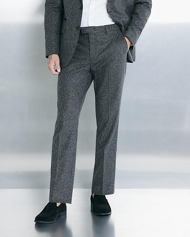 River Island Grey Tailored Fit Textured Check Suit Trouser