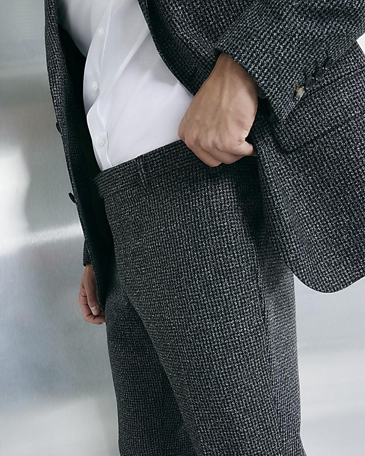 River Island Grey Tailored Fit Textured Check Suit Trouser