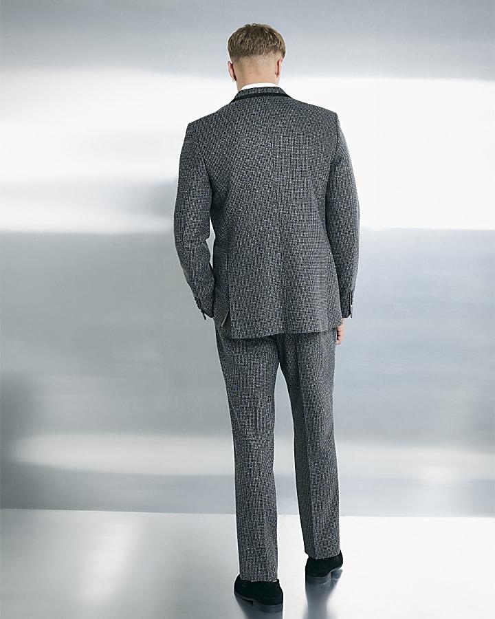 River Island Grey Tailored Fit Textured Check Suit Trouser