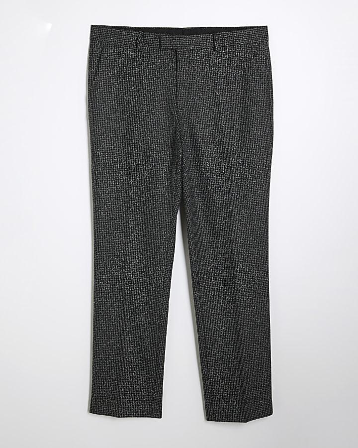river island Grey Tailored Fit Textured Check Suit Trouser