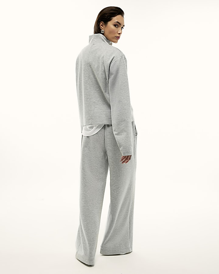 River Island Grey Tailored Jersey Wide Leg Trousers
