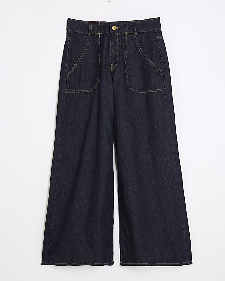 River Island Indigo Blue High Rise Baggy Wide Leg Jeans