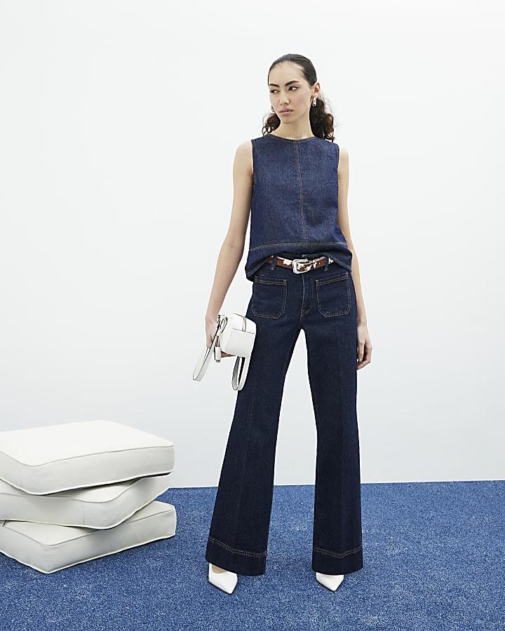 River Island Indigo High Waisted Pocket Wide Leg Jeans