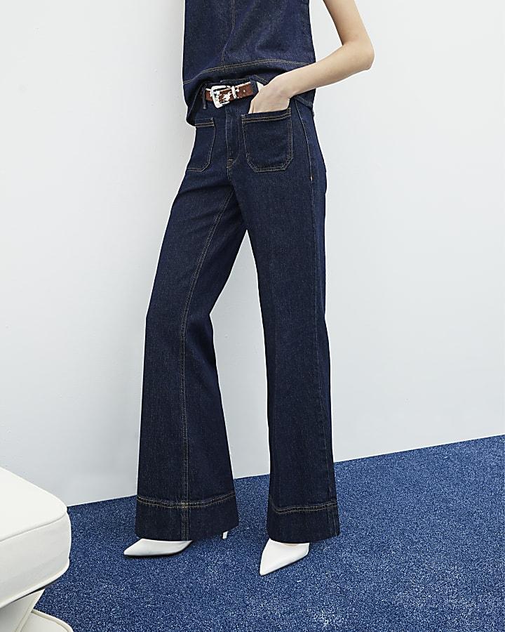 River Island Indigo High Waisted Pocket Wide Leg Jeans
