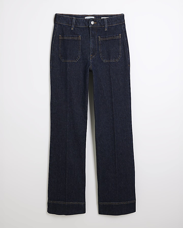 river island Indigo High Waisted Pocket Wide Leg Jeans