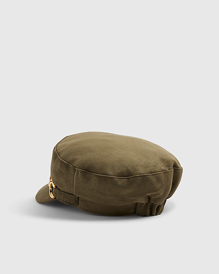 River Island Khaki Faux Suede Snaffle Baker Boy Hat