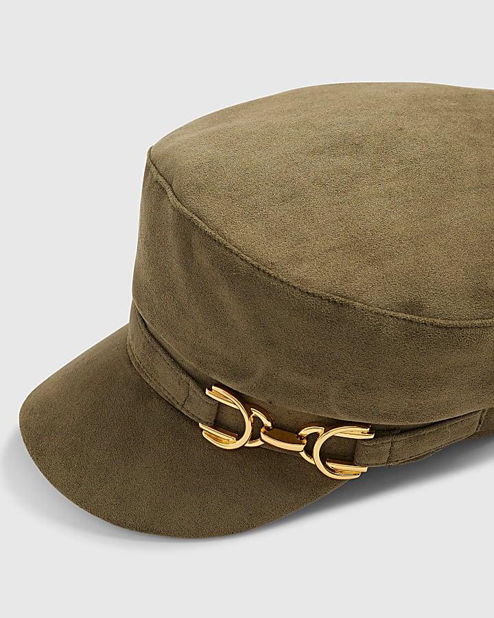 River Island Khaki Faux Suede Snaffle Baker Boy Hat