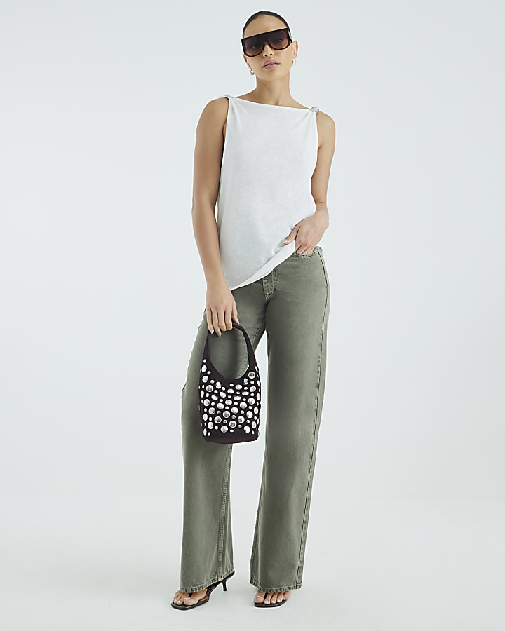 River Island Khaki High Rise Relaxed Straight Leg Jeans