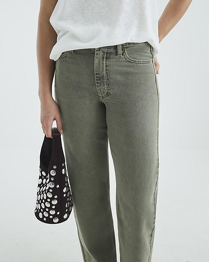 River Island Khaki High Rise Relaxed Straight Leg Jeans