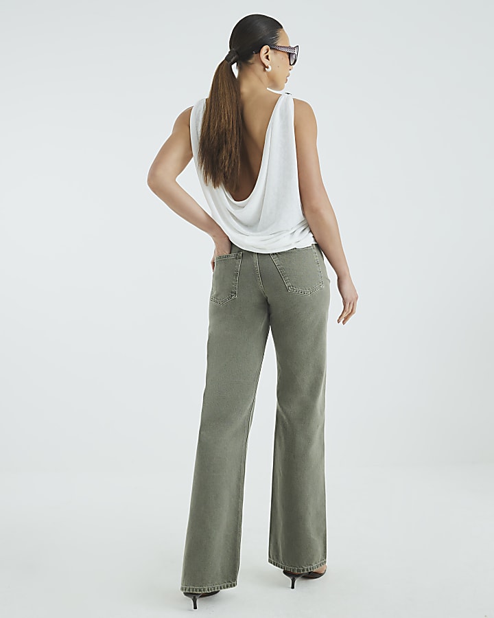 River Island Khaki High Rise Relaxed Straight Leg Jeans