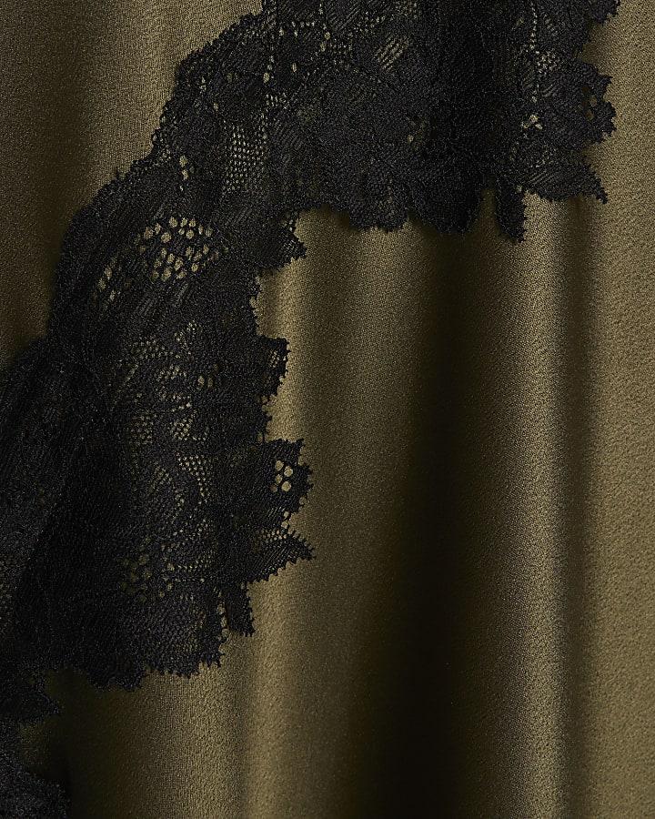 river island Khaki Knitted Scoop Neck Drape Cardigan