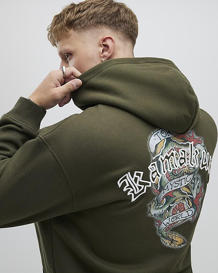River Island Khaki Oversized Fit Japanese Kamakura Hoodie