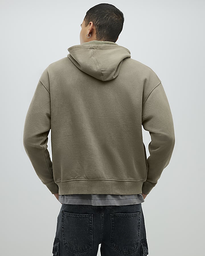 River Island Khaki Oversized Fit Japanese Patch Hoodie