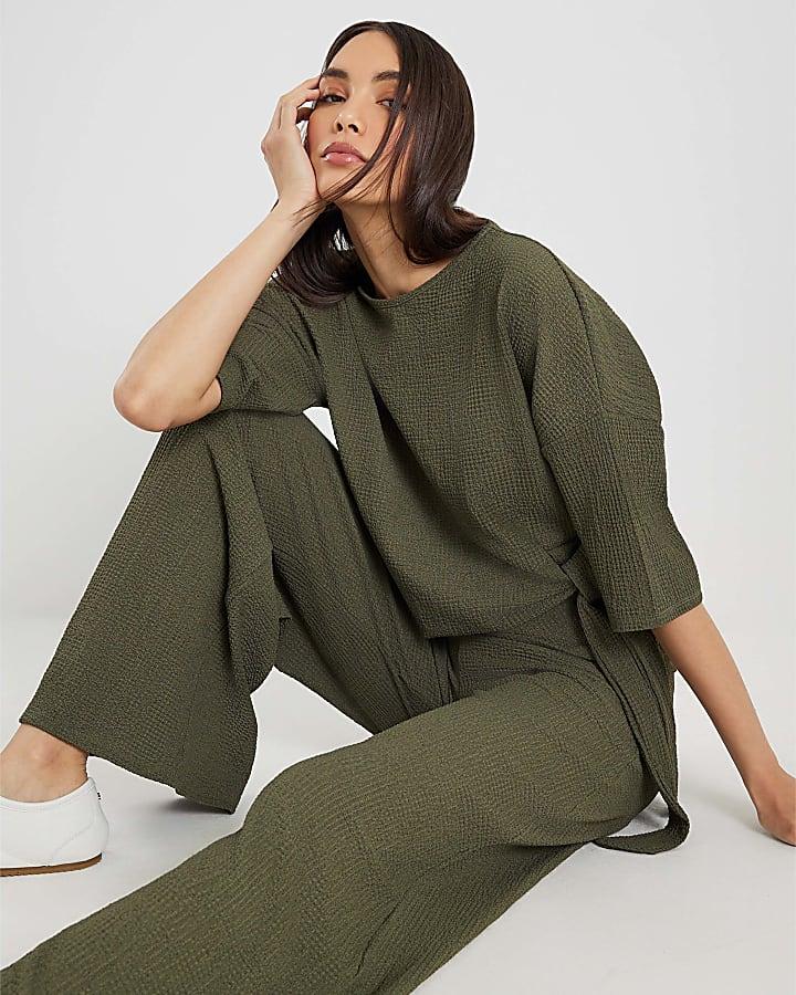 River Island Khaki Short Sleeve Textured Tie T-shirt