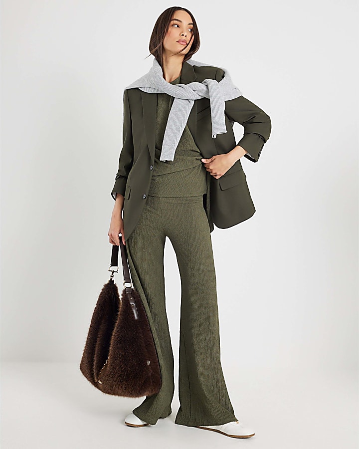 River Island Khaki Short Sleeve Textured Tie T-shirt