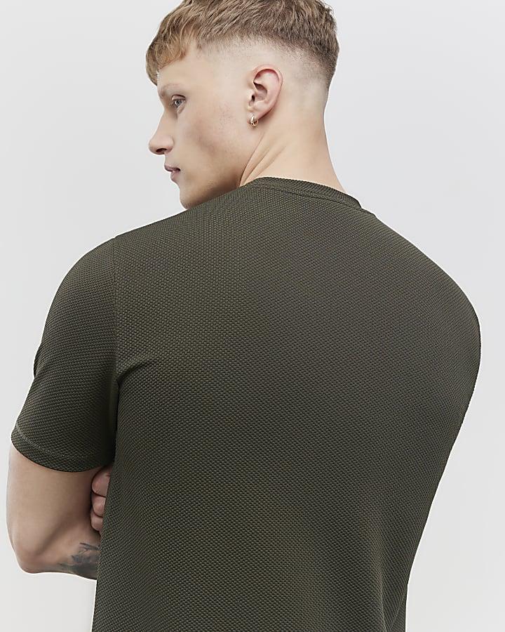 River Island Khaki Slim Fit Textured Ame Saint T-Shirt