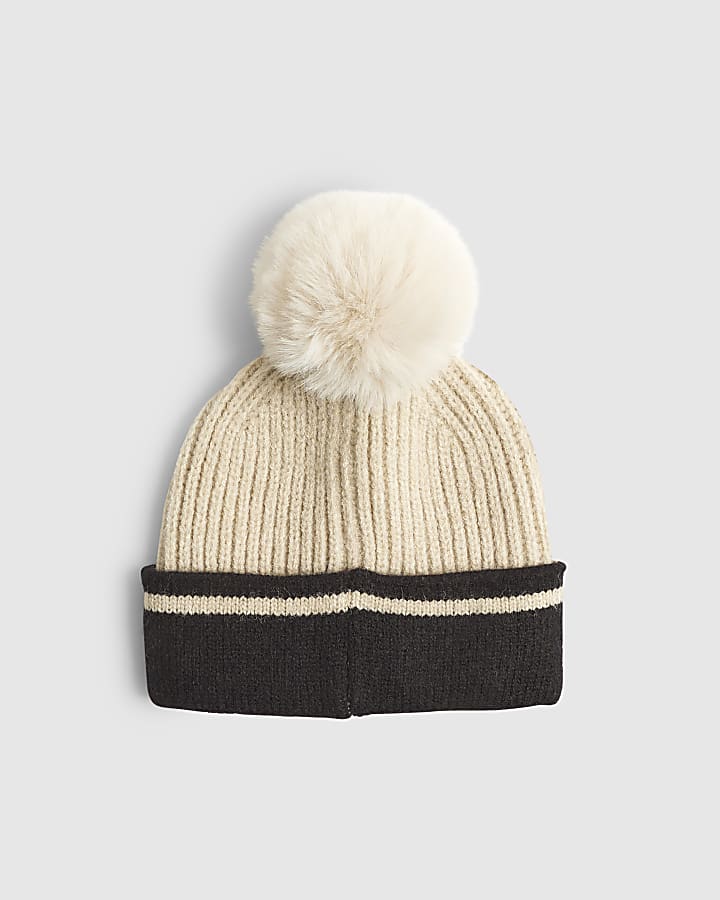 River Island Mini Boys Beige Colour Blocked Beanie Hat