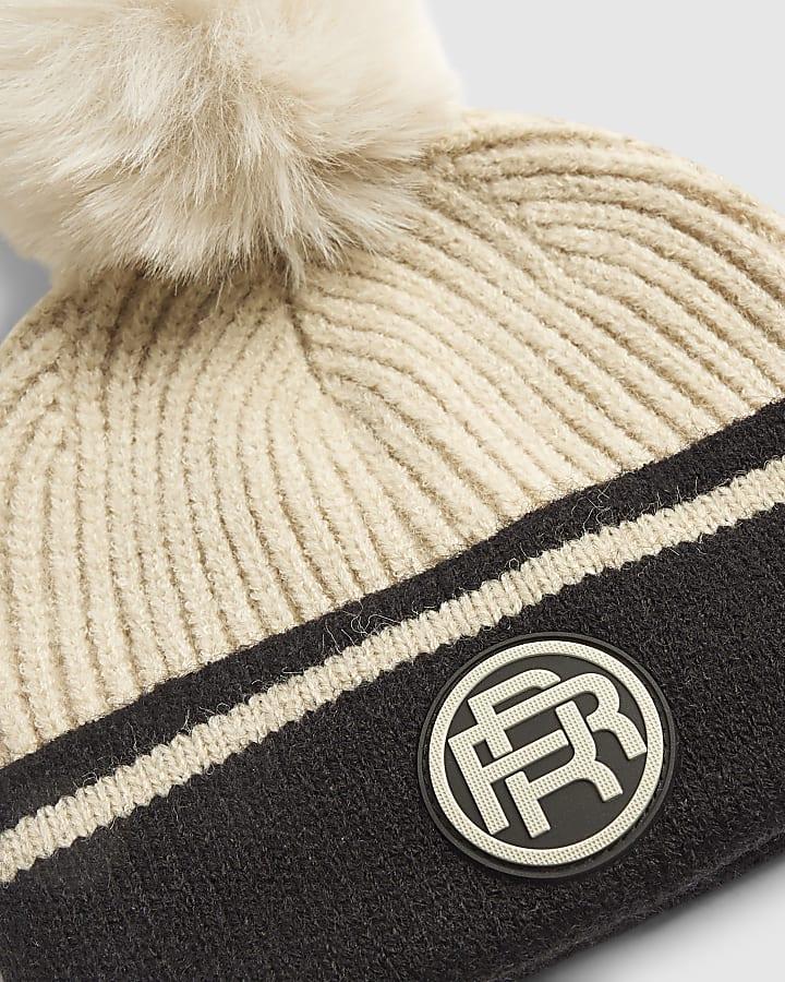 river island Mini Boys Beige Colour Blocked Beanie Hat