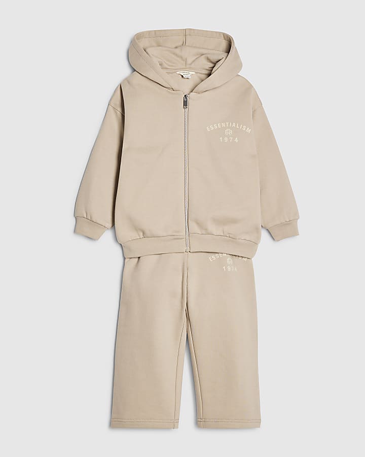 River Island Mini Boys Beige Essentialism Hoodie Set