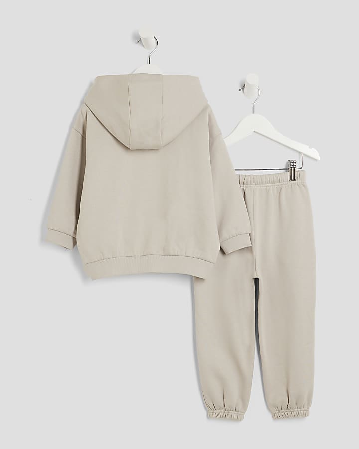 River Island Mini Boys Beige RR Hoodie And Joggers Set