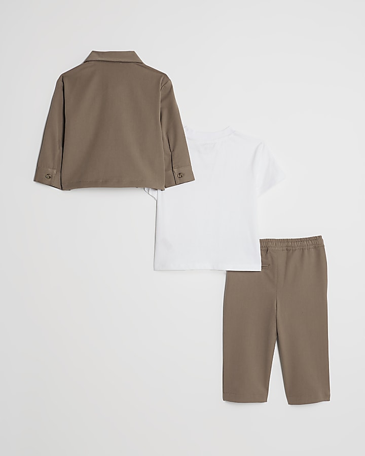 River Island Mini Boys Beige Tailored 3 Piece Shirt Set